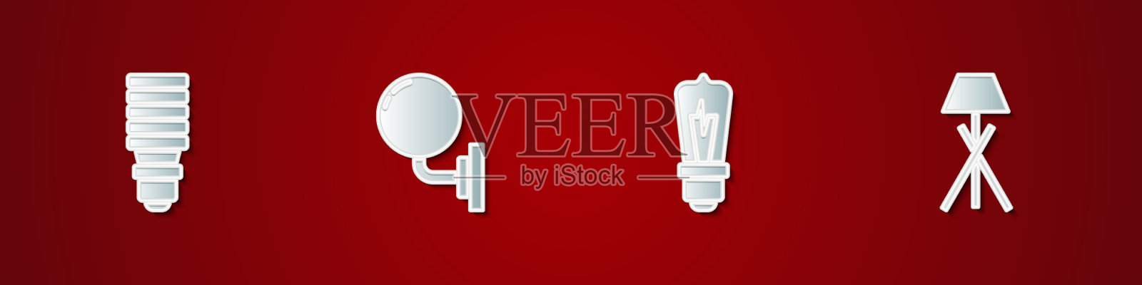 设置led灯泡、壁灯或壁灯图标素材