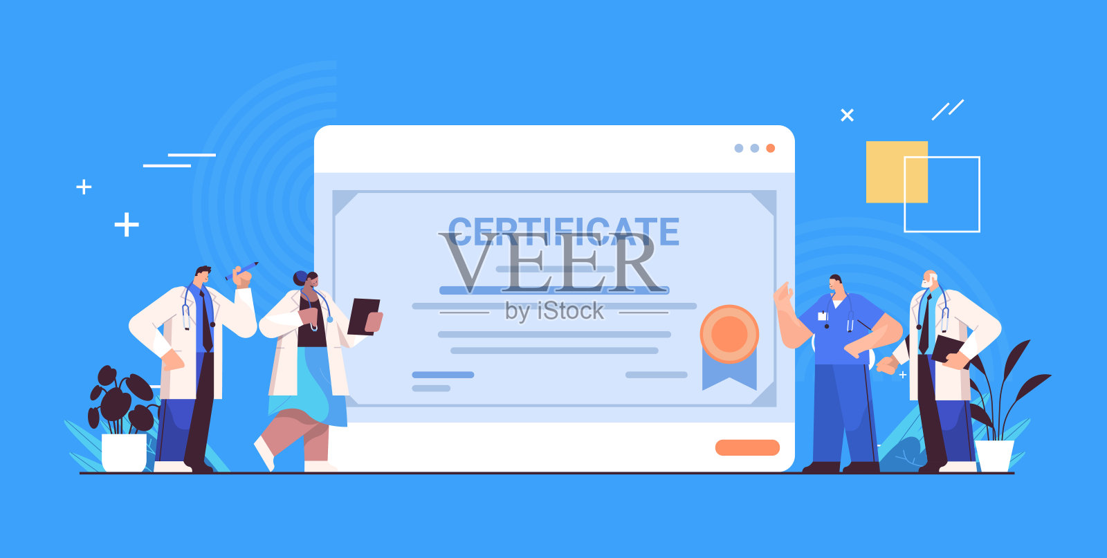 毕业医生持有证书毕业庆祝学历文凭学位大学医学教育插画图片素材