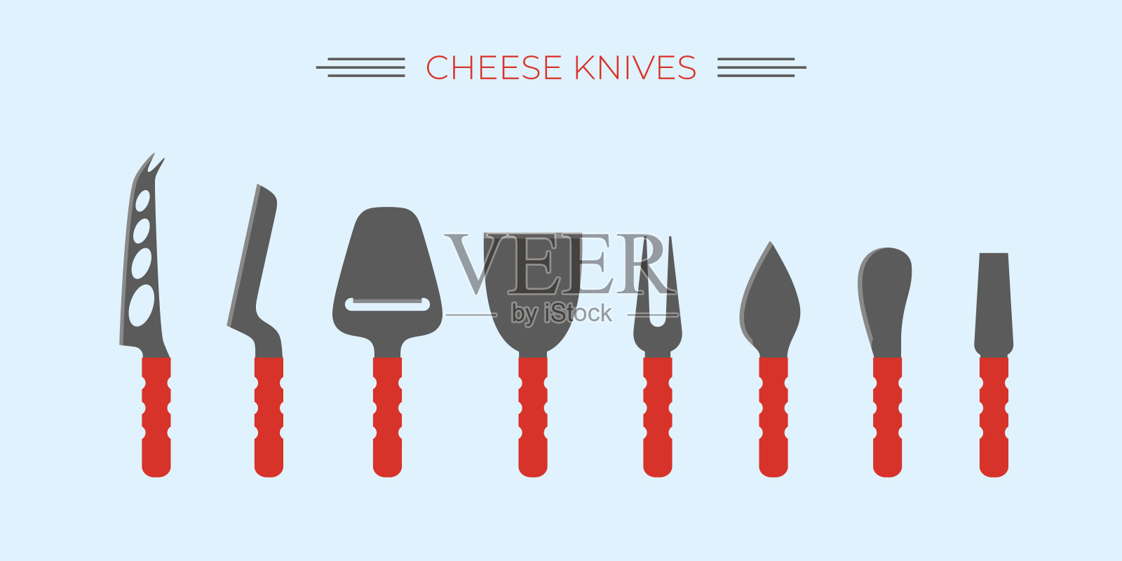 奶酪刀,奶酪刀套装,成套。常用的切奶酪刀。插画图片素材