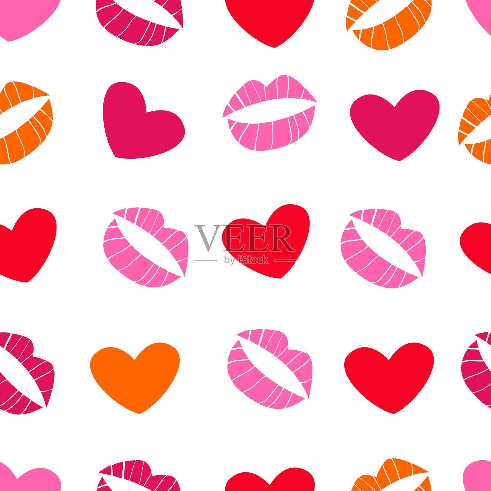 无缝模式的心,情书和亲吻。情人节礼物包装的样式。股票矢量插图上的白色背景。插画图片素材