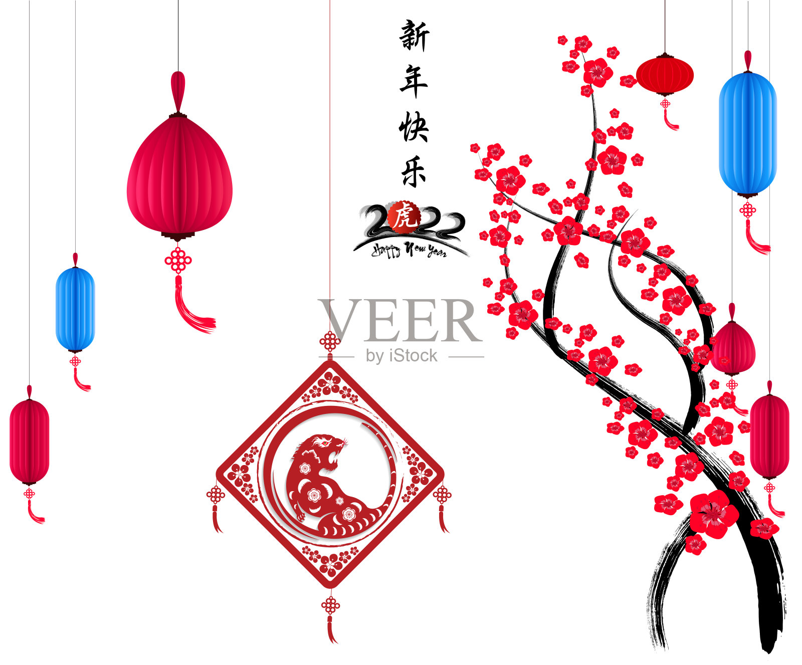 2022年中国虎年春节快乐。农历新年横幅设计模板。插画图片素材