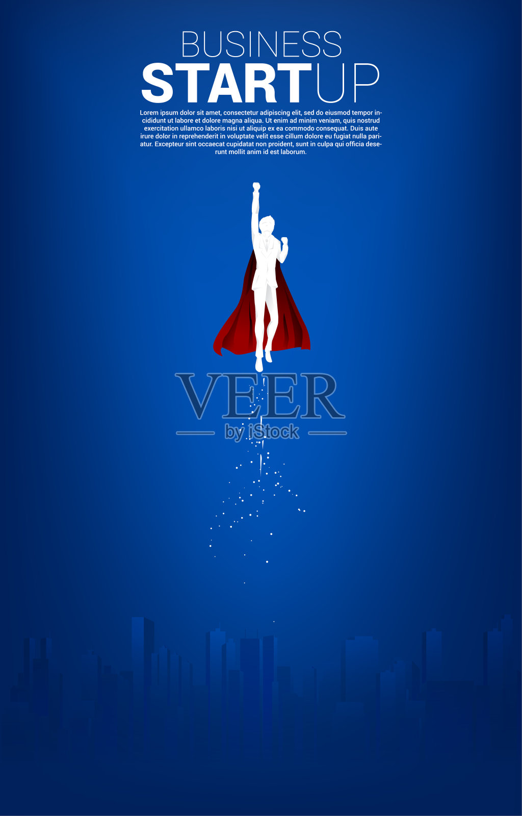 商人从城市飞来的剪影。设计模板素材