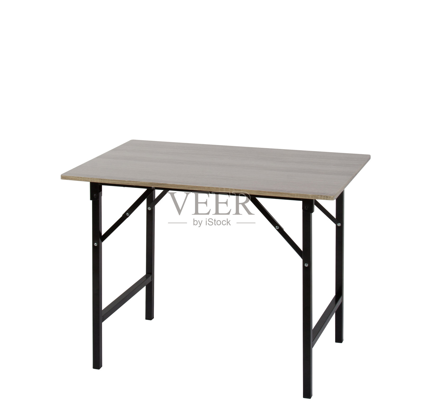 木制桌子,金属腿孤立在白色上照片摄影图片