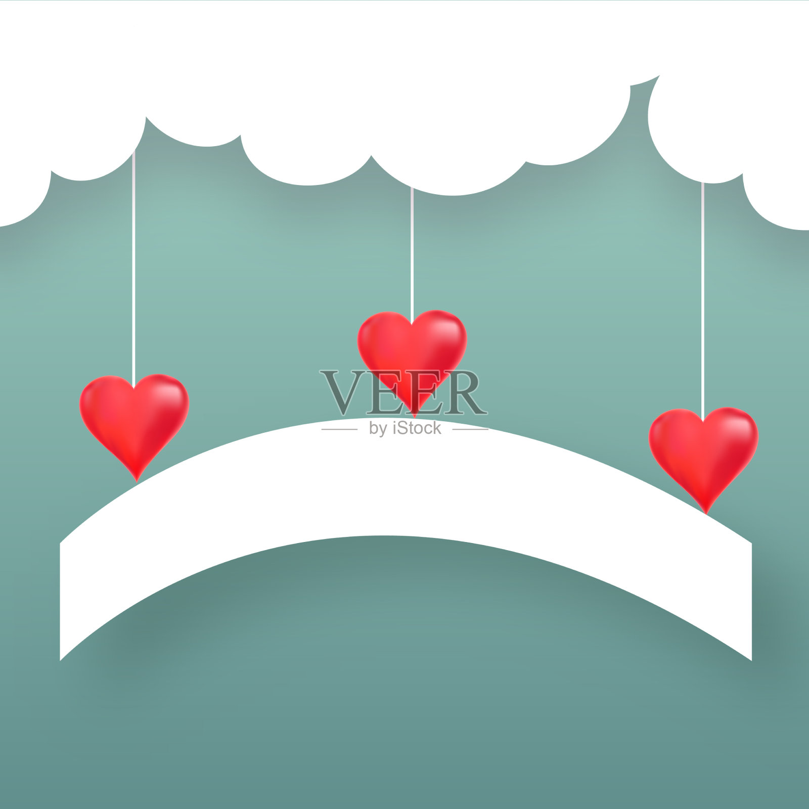 红心气球与云彩挂在一起插画图片素材