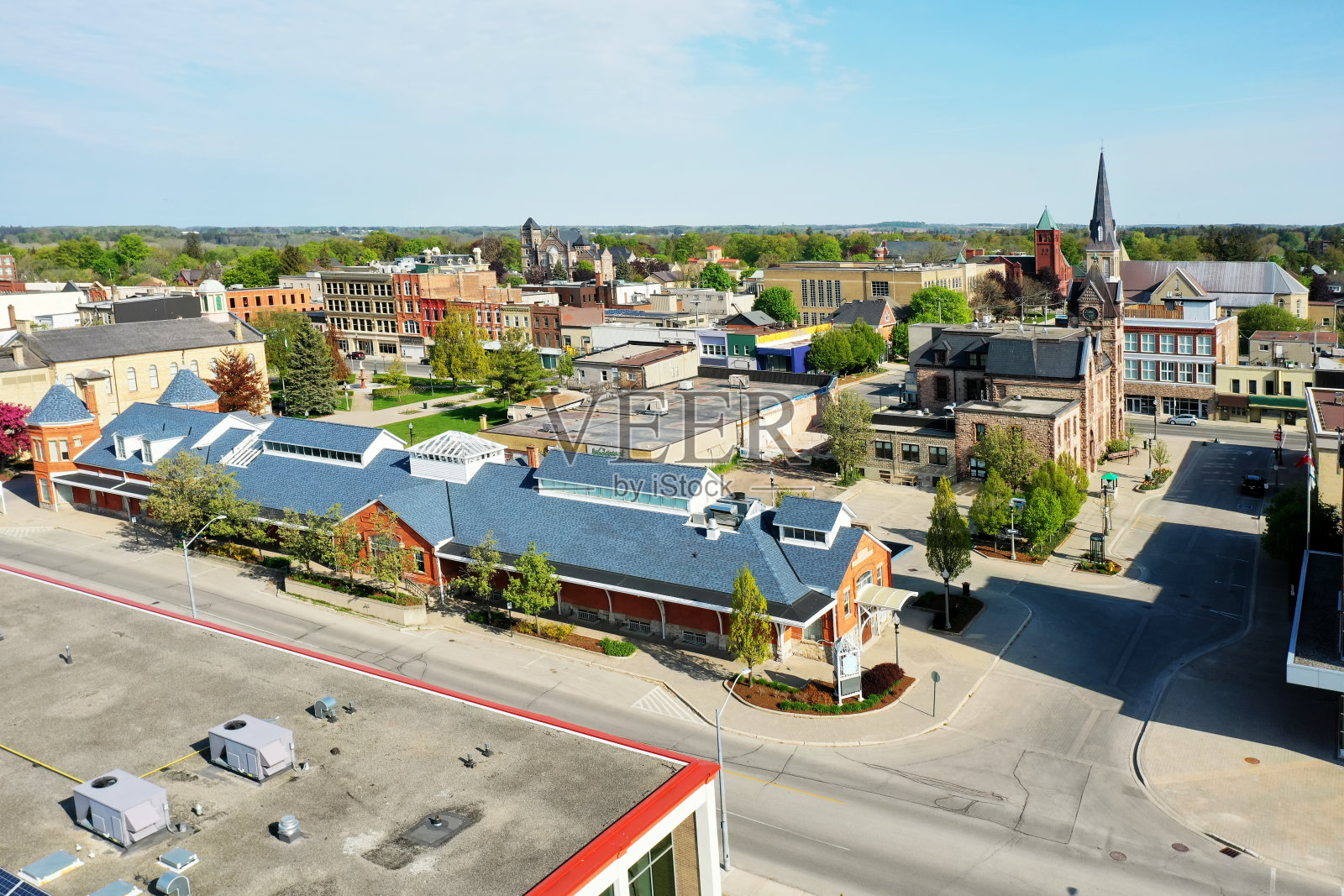 伍德斯托克鸟瞰图,安大略省,加拿大城市中心照片摄影图片