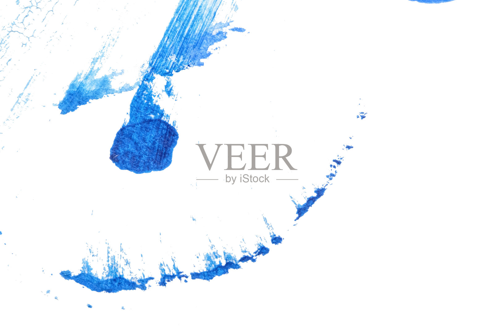 采用罗夏墨迹法在白纸背景上绘制蓝色抽象丙烯画色彩纹理照片摄影图片