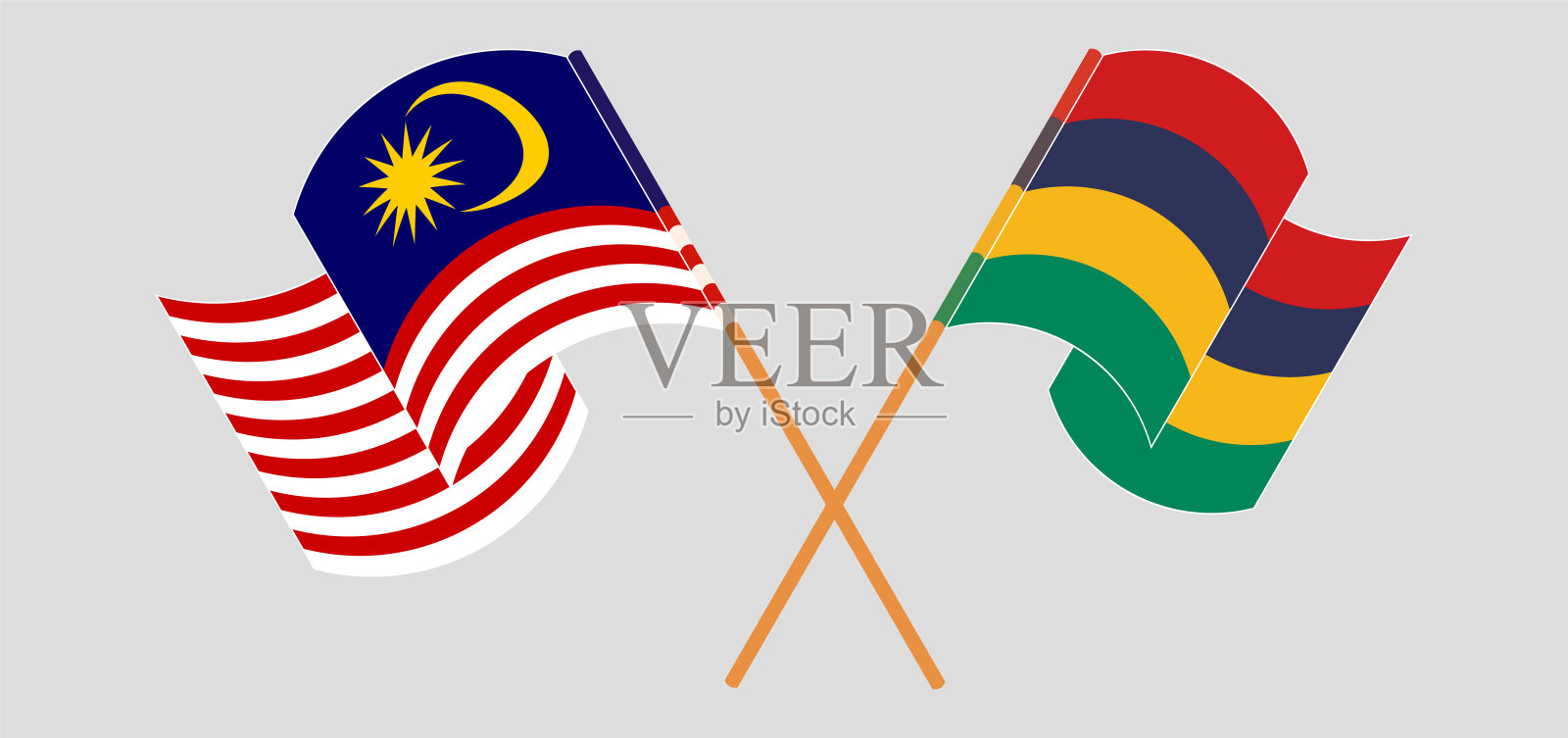 交叉并挥舞着马来西亚和毛里求斯的旗帜插画图片素材