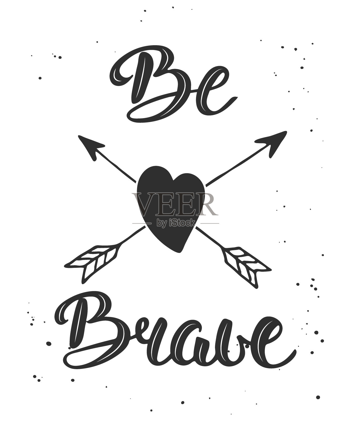 矢量卡与手工绘制独特的印刷设计元素贺卡,装饰,印刷品和海报。复古风格的名言Be Brave。手写的字体。现代的毛笔书法。设计元素图片