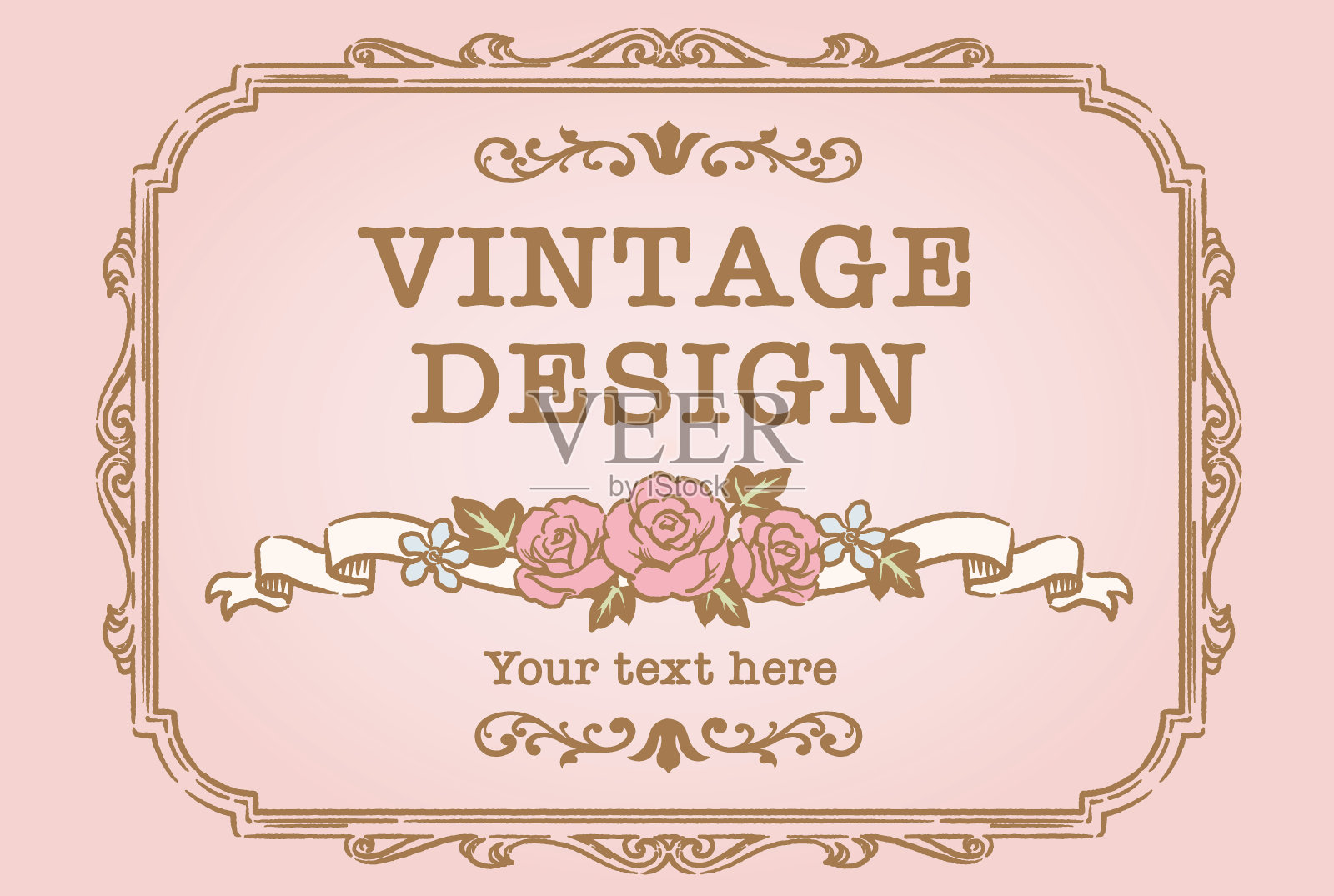 装饰复古框架和元素与丝带和花在古董风格。插画图片素材