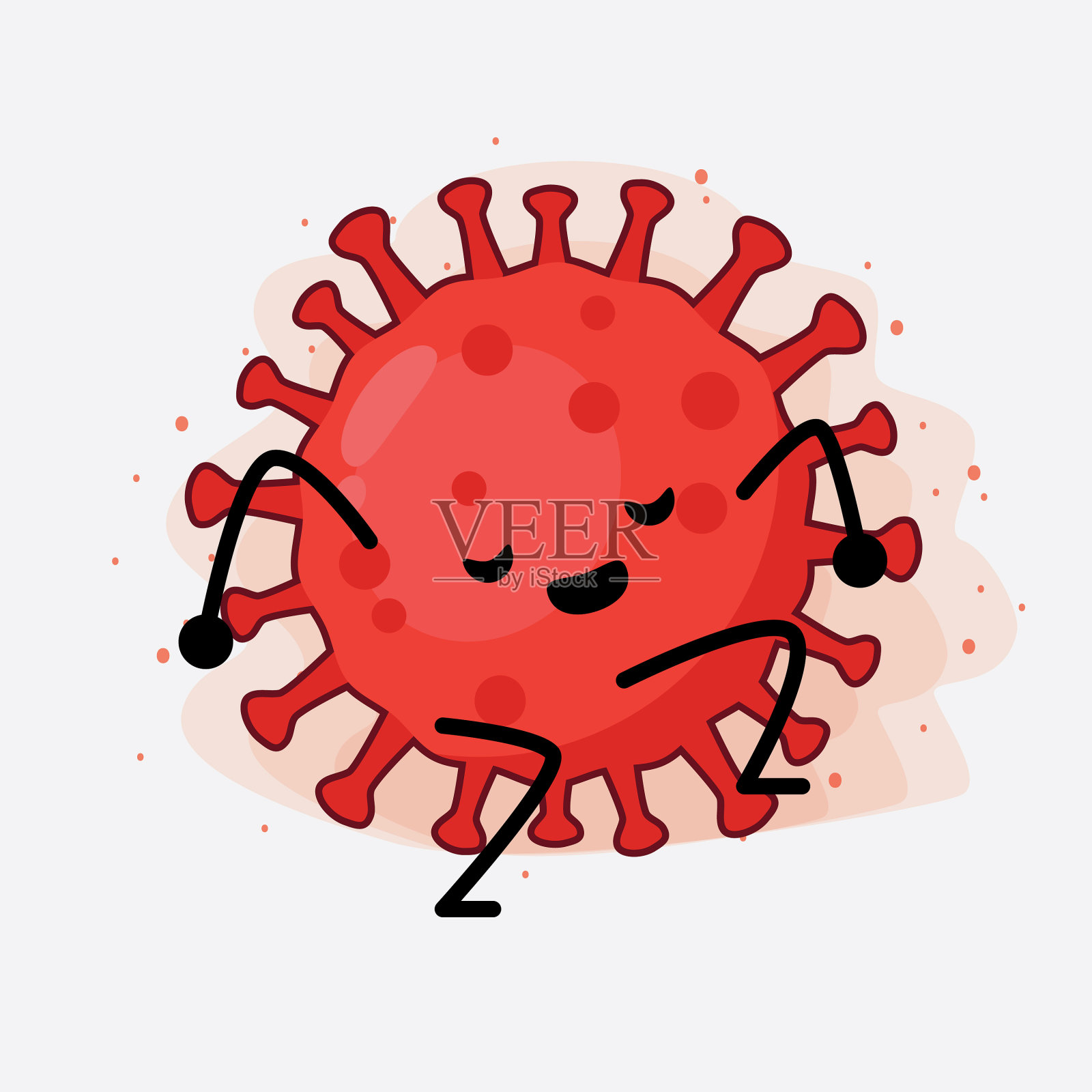 红色病毒可爱的人物与简单的脸手插画图片素材