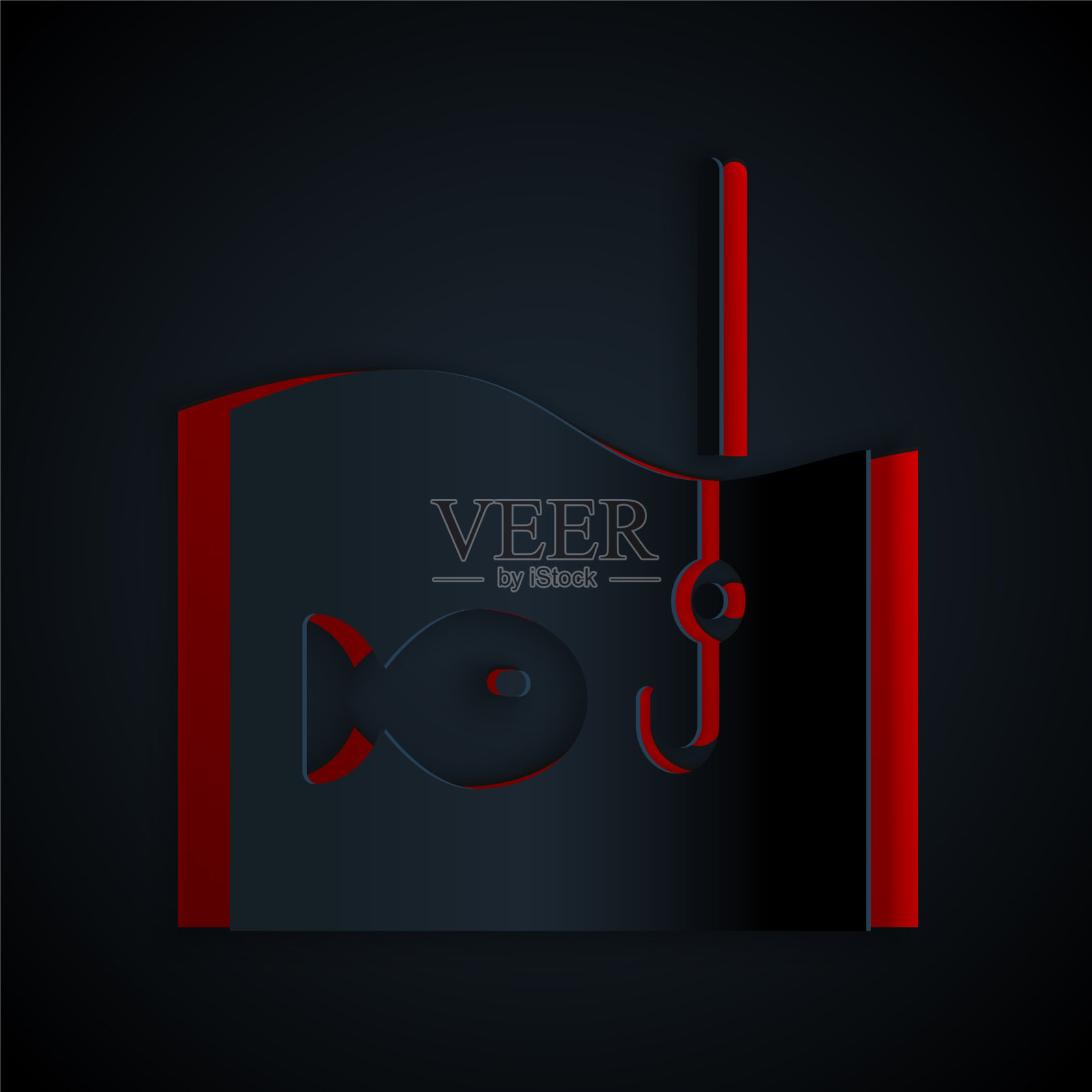 剪纸鱼钩水下与鱼的图标图标素材