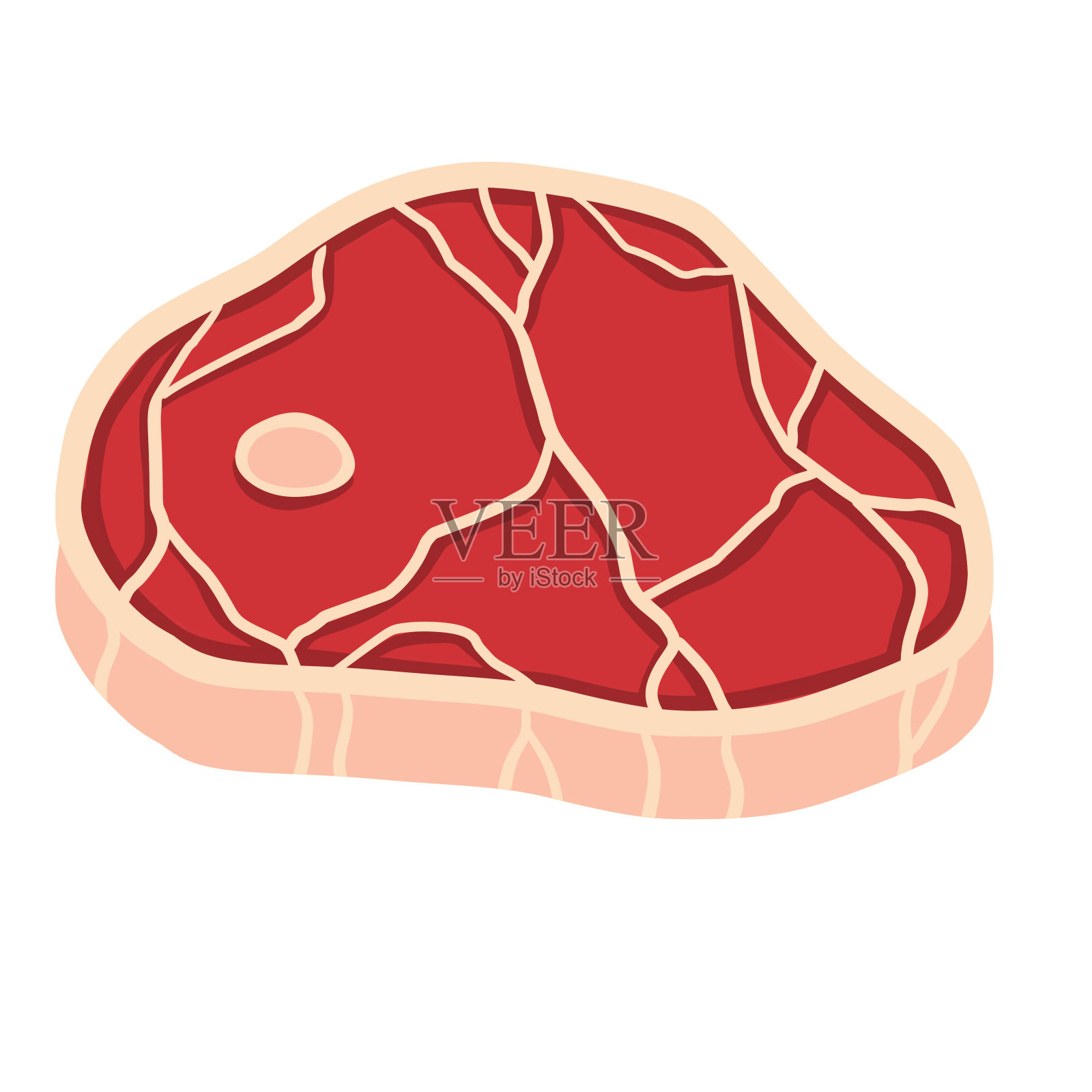 一块生肉。有条纹和脂肪的新鲜红色食物。插画图片素材