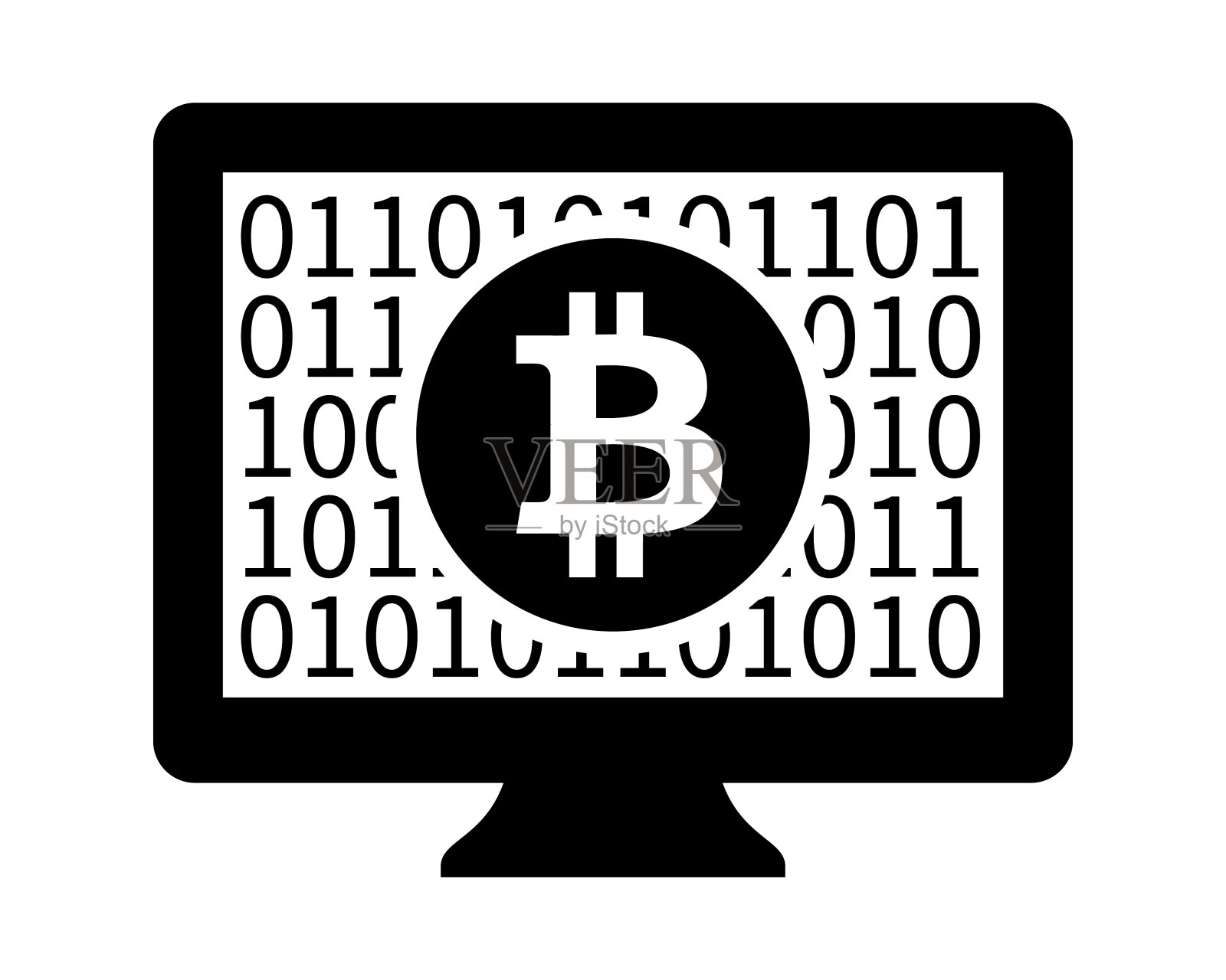 比特币计算机数字安全加密加密货币矢量图标插画图片素材