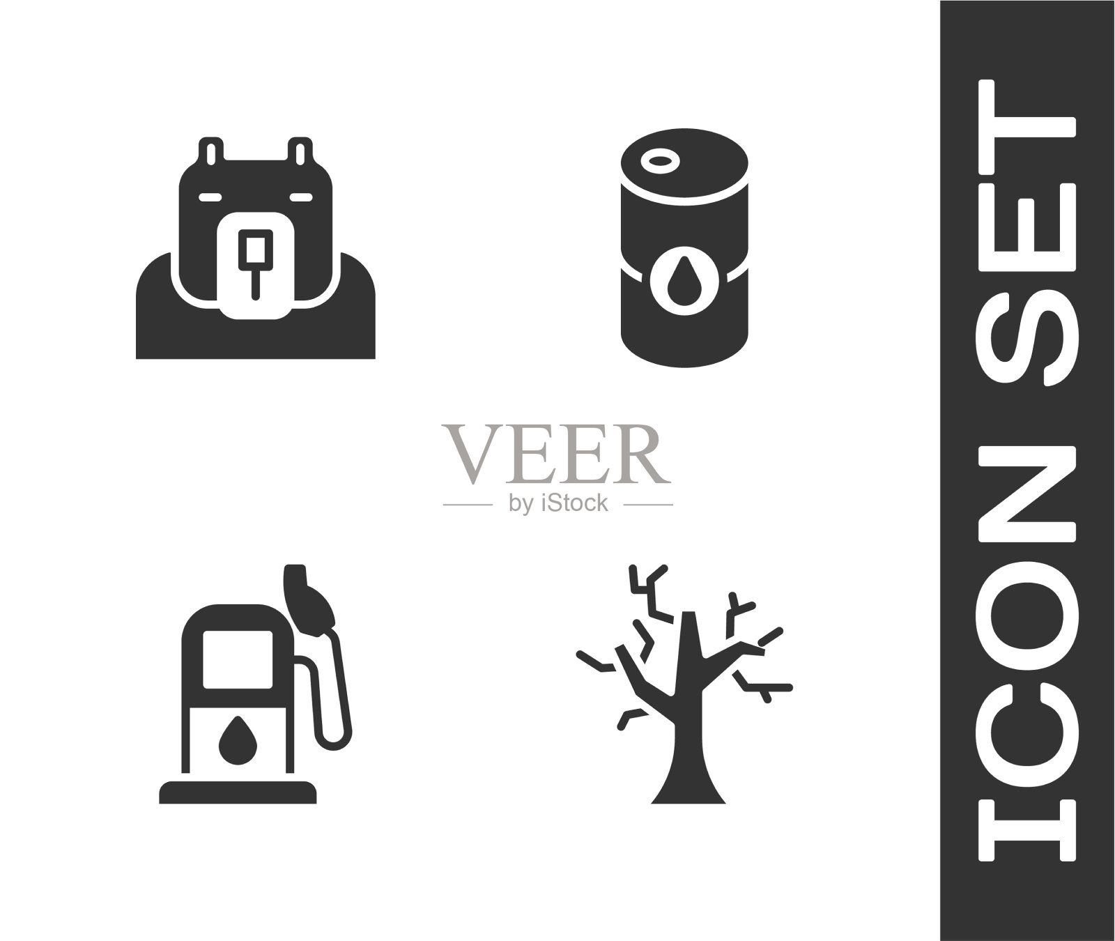 设枯树北极熊头汽油或煤气图标素材