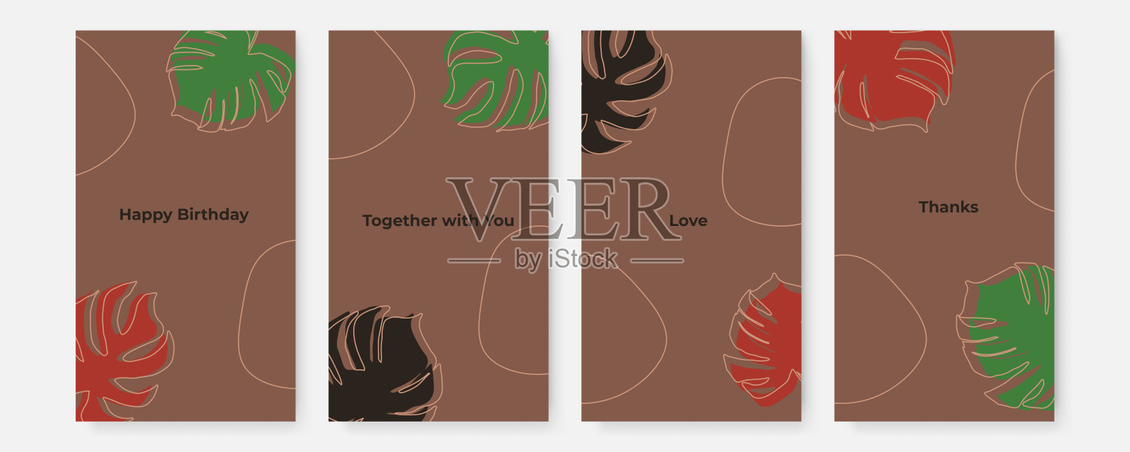 矢量横幅设计模板在简单的现代风格与复制空间的文本,花和叶子。婚礼邀请背景和相框,社交媒体故事壁纸插画图片素材