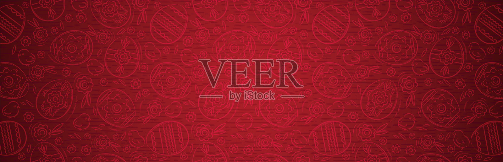 红色的复活节旗帜与颜色鸡蛋和花插画图片素材