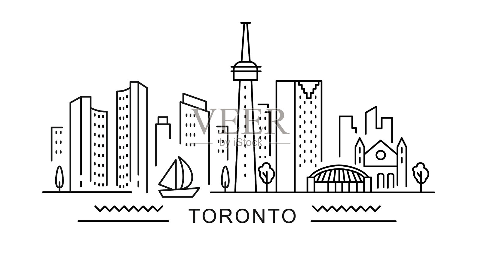 多伦多极简主义风格的城市轮廓线插画图片素材