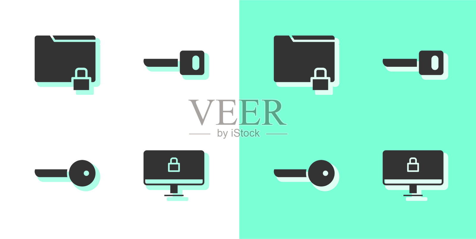 设置锁定电脑显示器文件夹和锁定键图标素材