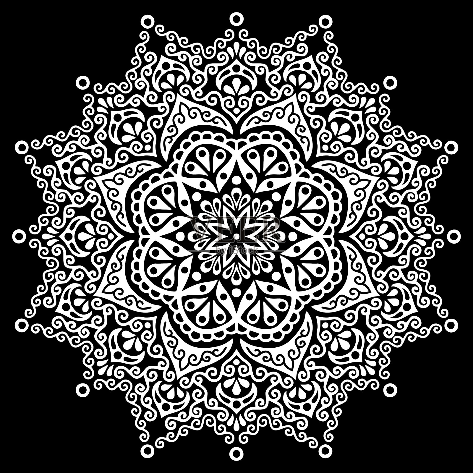 曼荼罗图案白色涂鸦素描插画图片素材