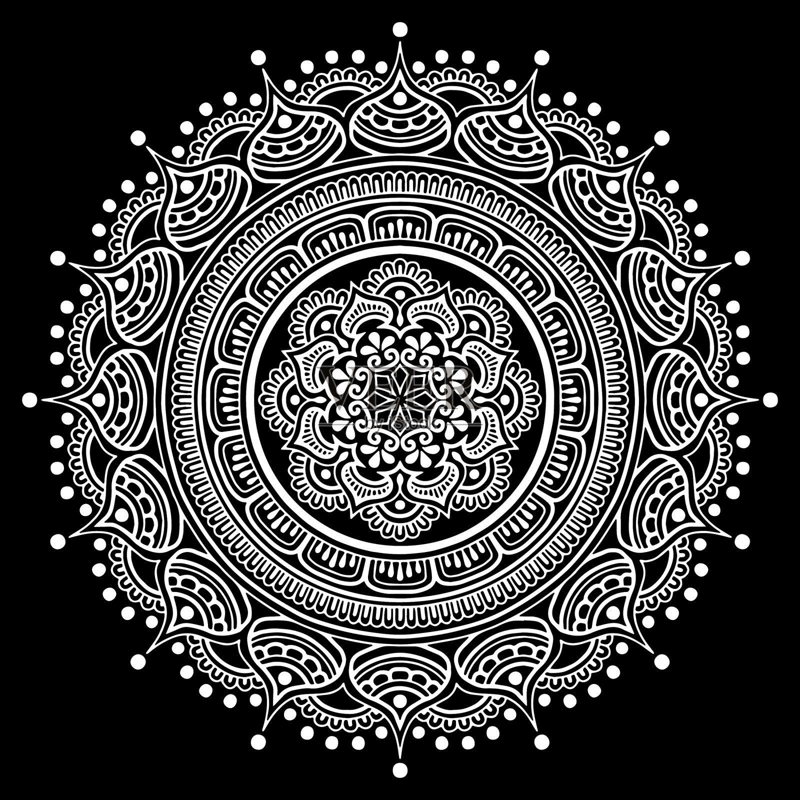 曼荼罗图案白色涂鸦素描插画图片素材