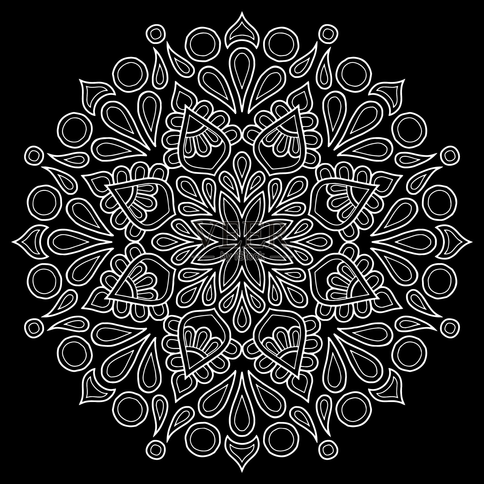 曼荼罗图案白色涂鸦素描插画图片素材