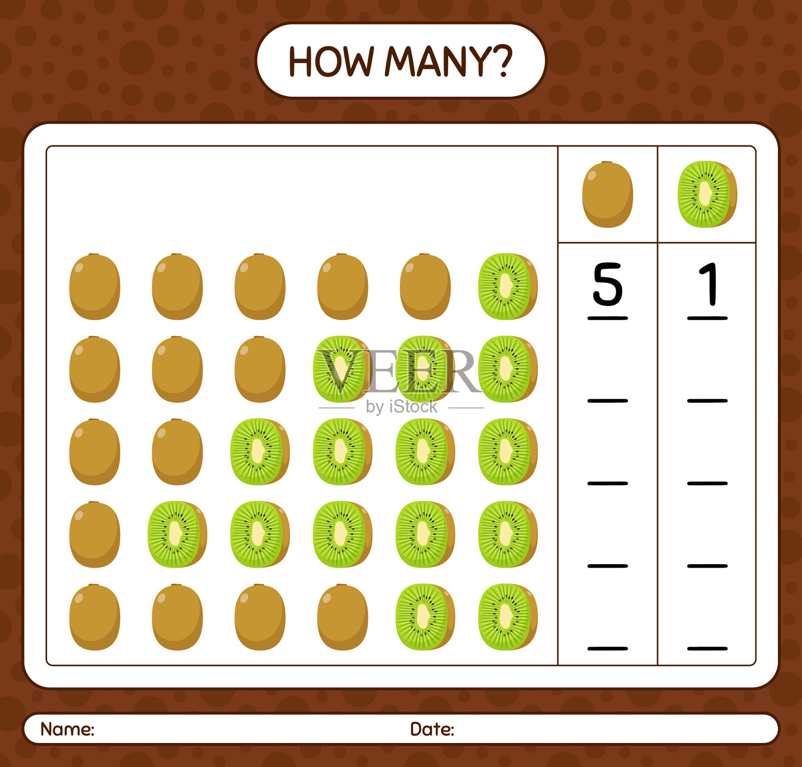 多少数游戏与猕猴桃工作表插画图片素材