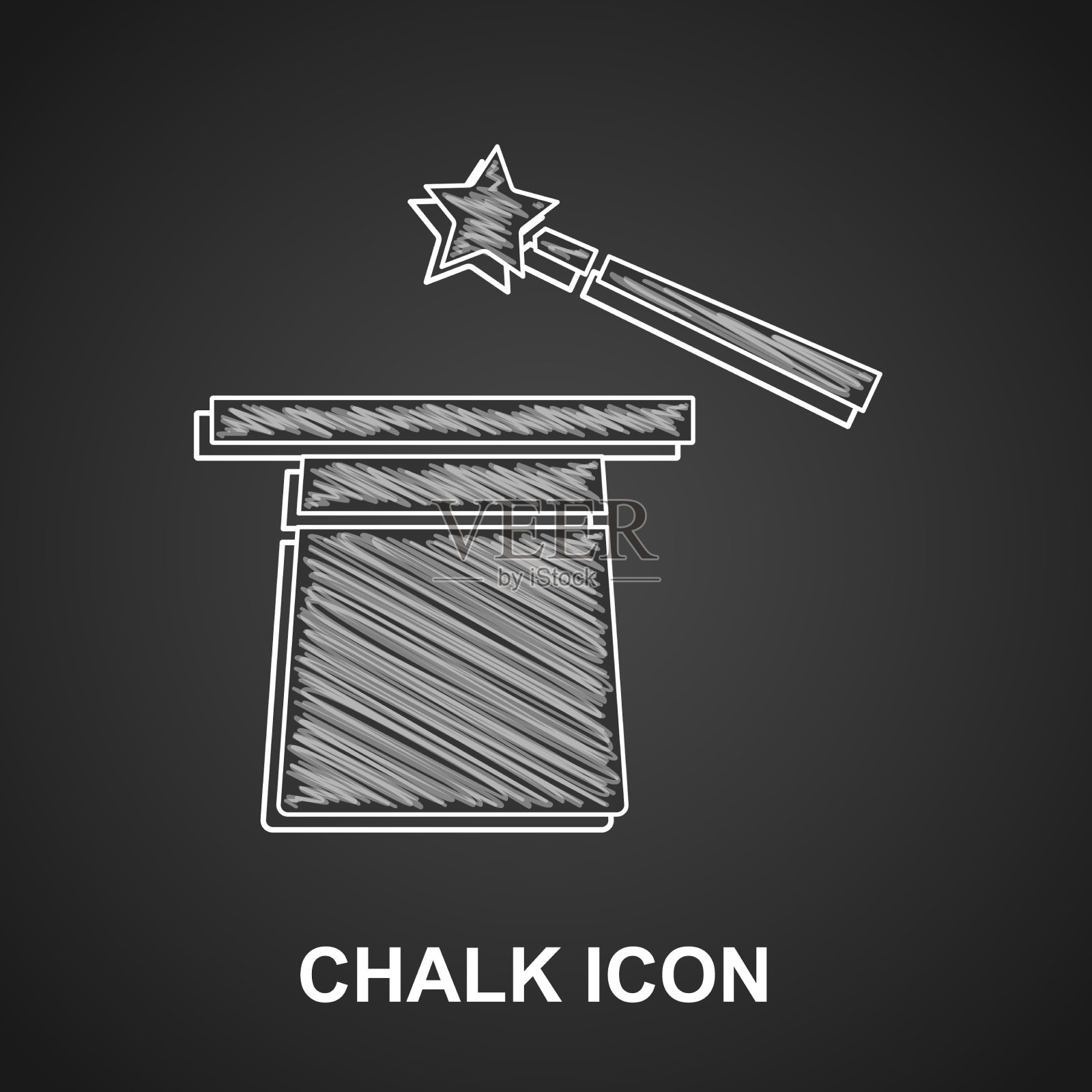 粉笔魔术帽和魔杖图标隔离在黑色图标素材