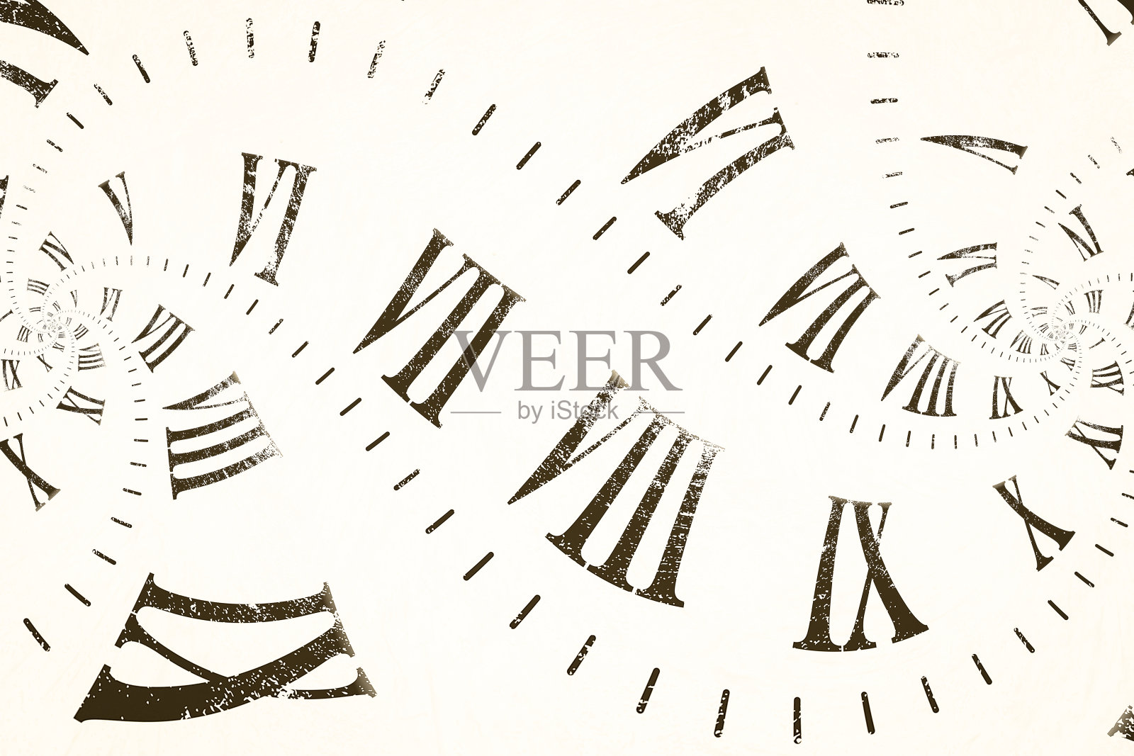 浮尘效应背景与无限时钟螺旋。与时间相关的概念的抽象设计。照片摄影图片