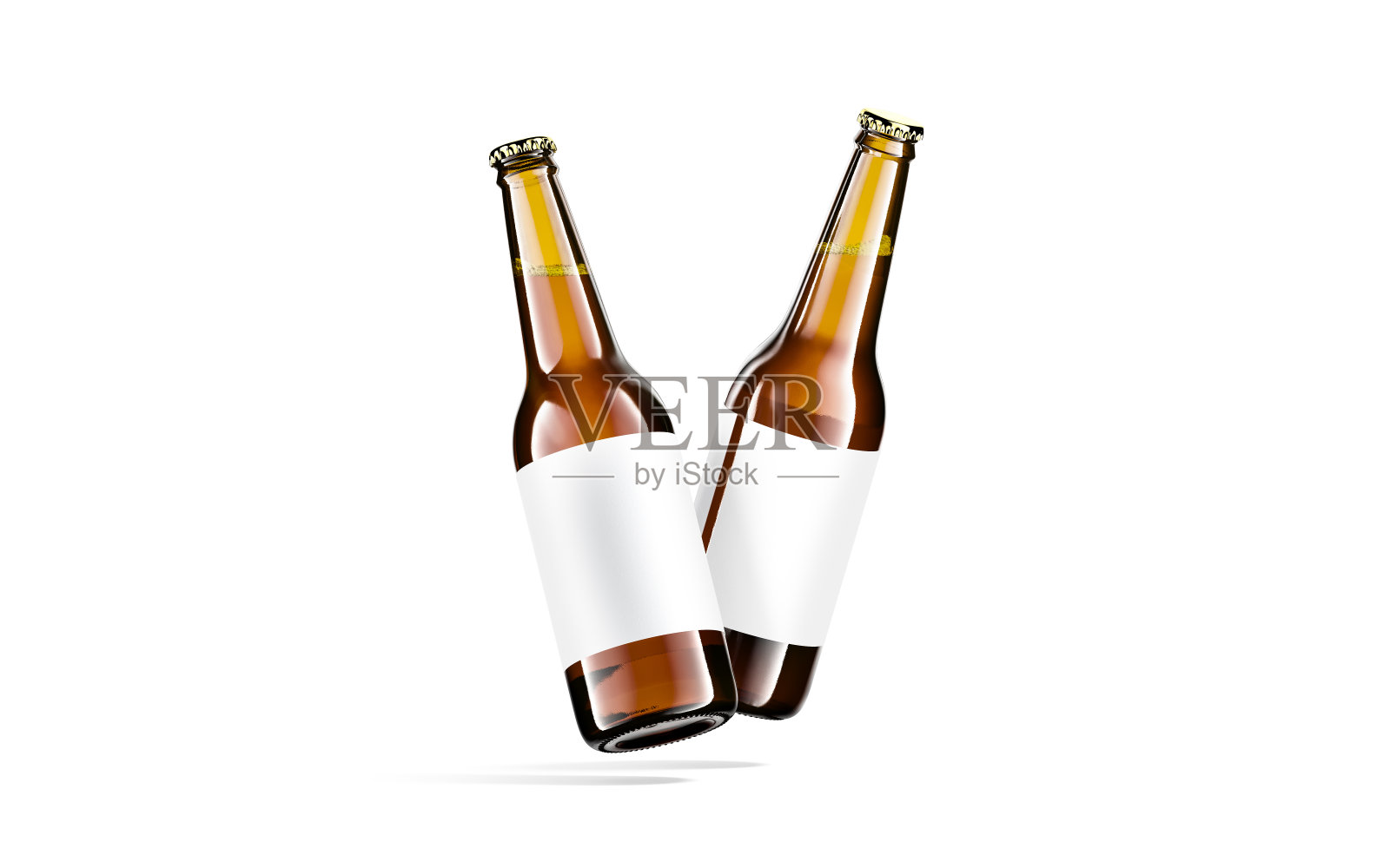 空白棕色玻璃啤酒瓶白色标签模型,无重力照片摄影图片