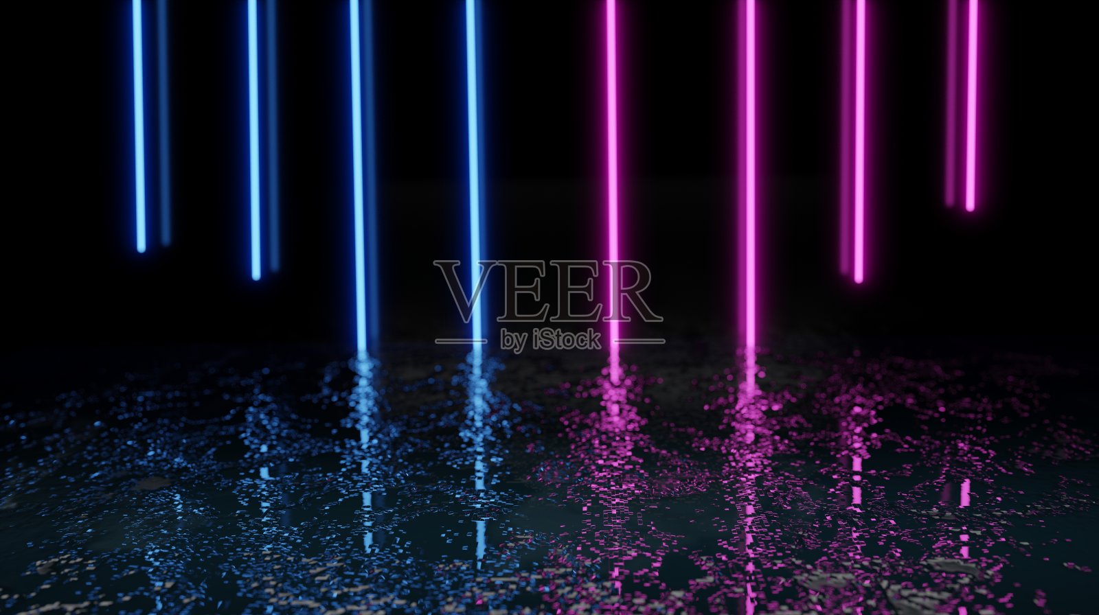 未来主义的紫色蓝色霓虹现代激光垃圾粗糙的混凝土地板。照片摄影图片