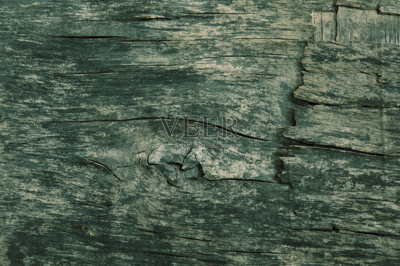带有结和裂缝的旧绿色木墙的纹理拉近了照片摄影图片