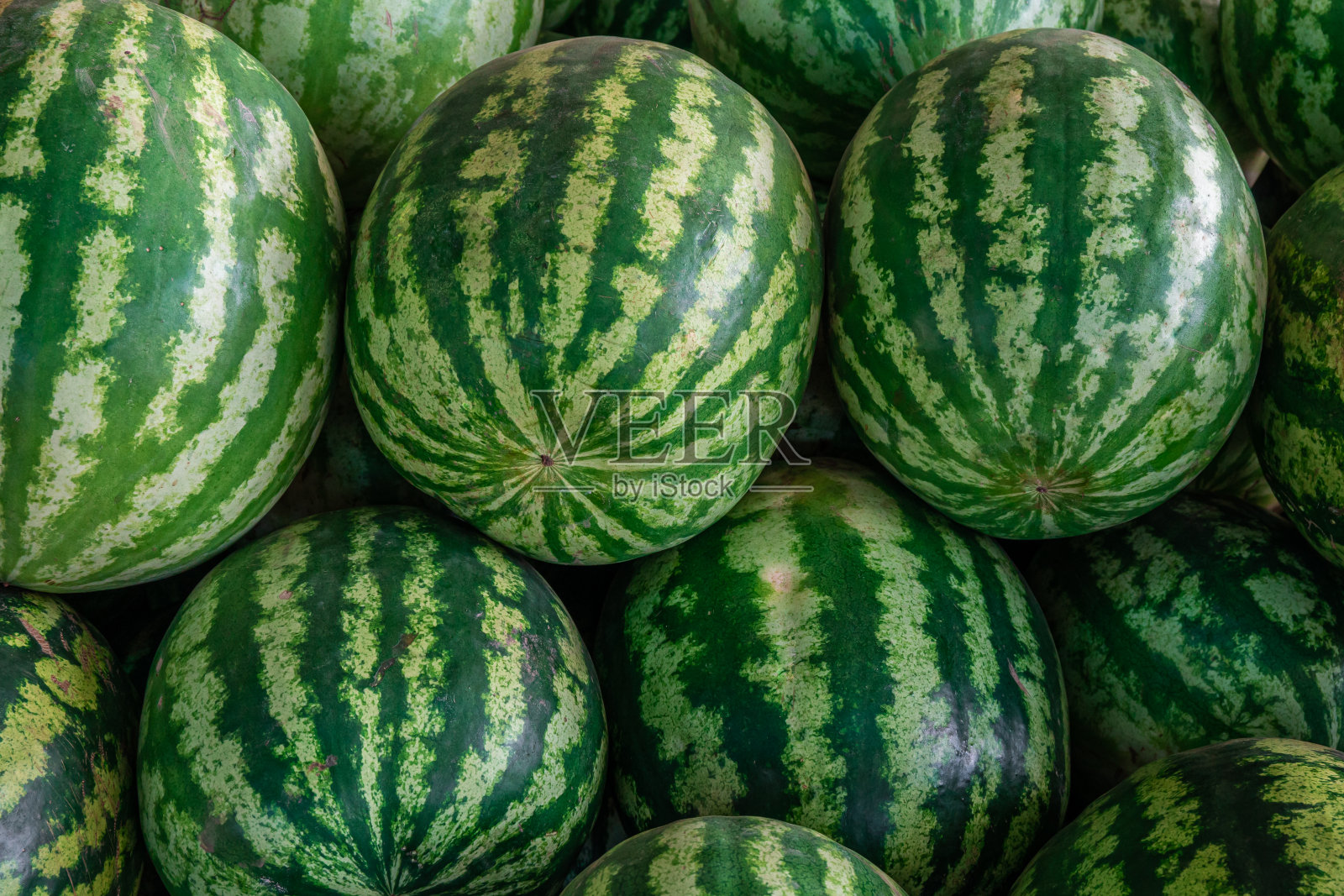 农贸市场上的一堆有机西瓜照片摄影图片
