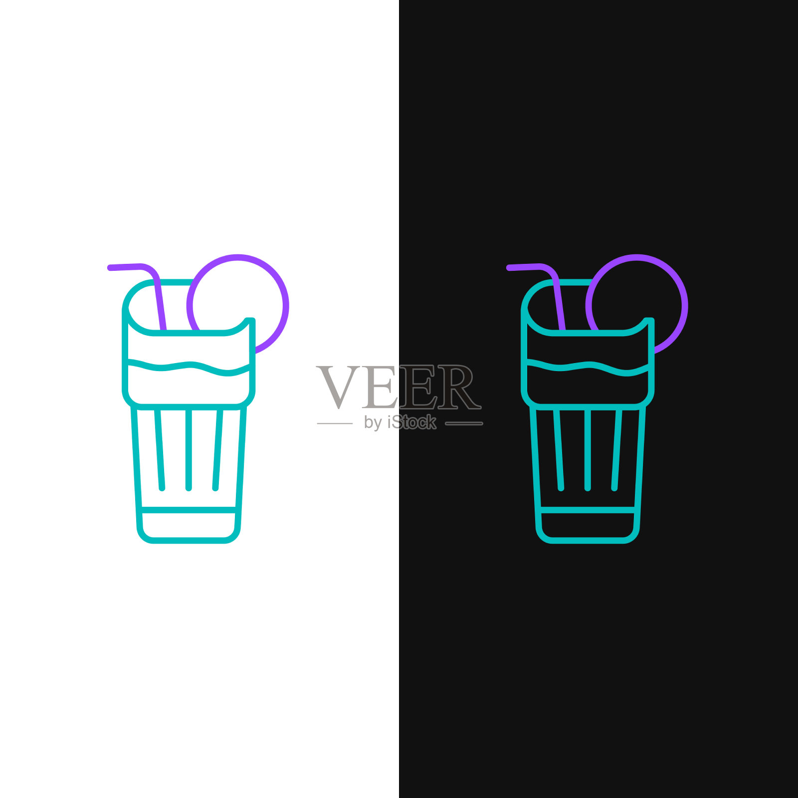 线新鲜冰沙图标孤立在白色和插画图片素材