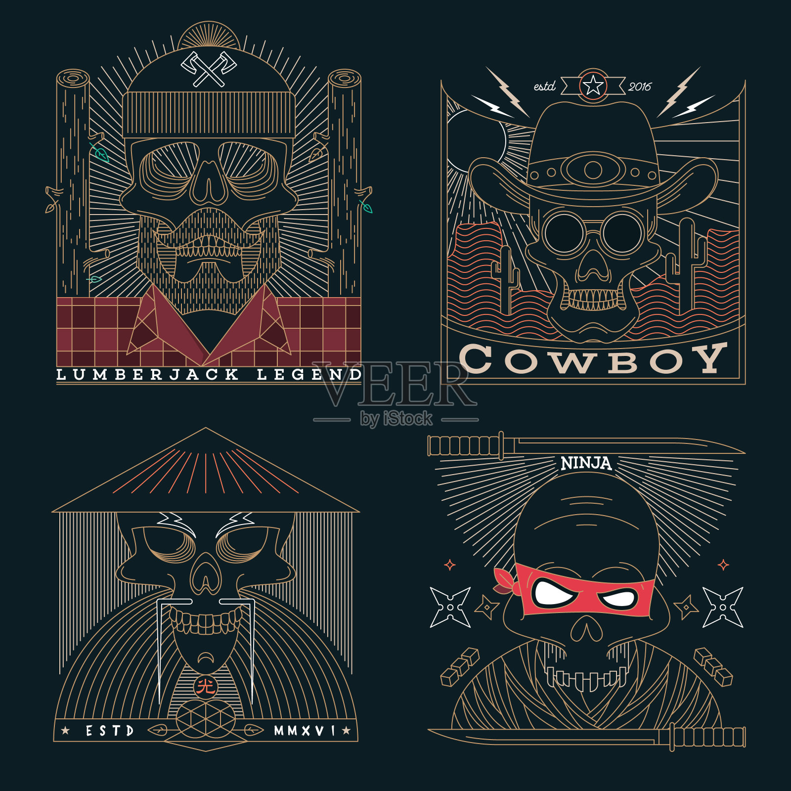 细线颅骨标签插画图片素材