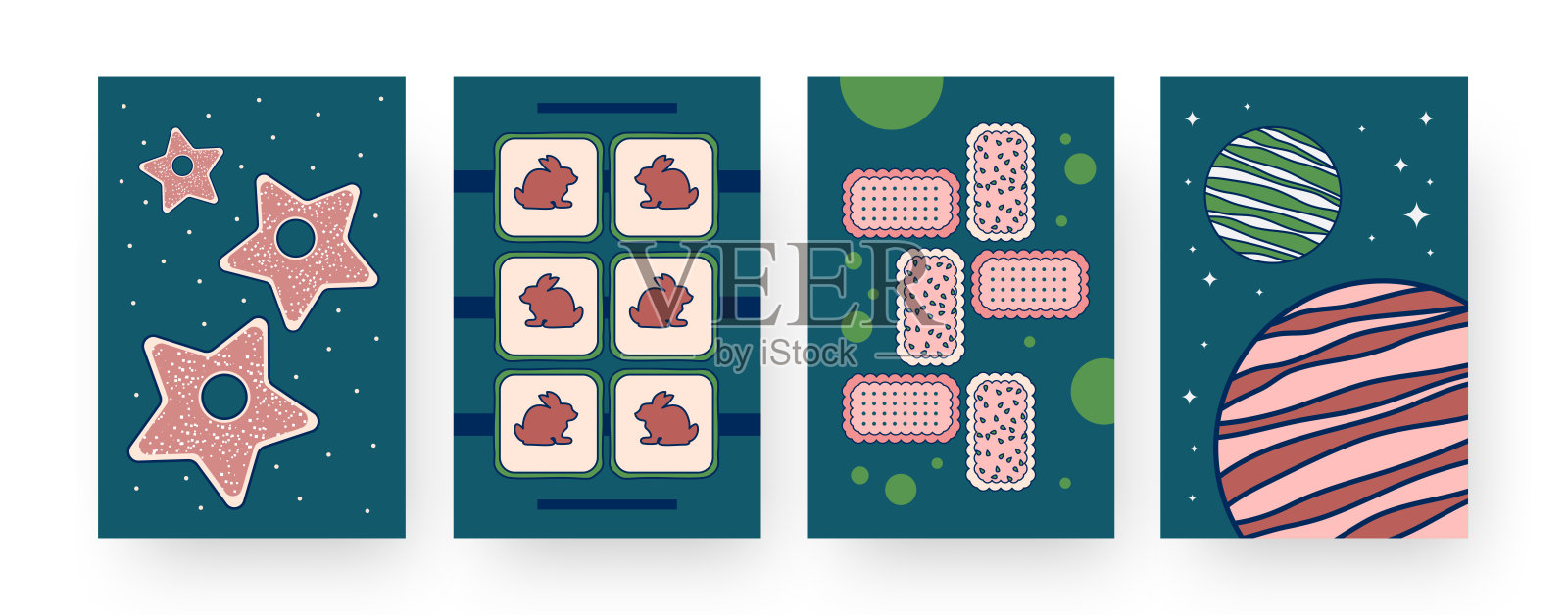 一套带有饼干图案的当代艺术海报插画图片素材