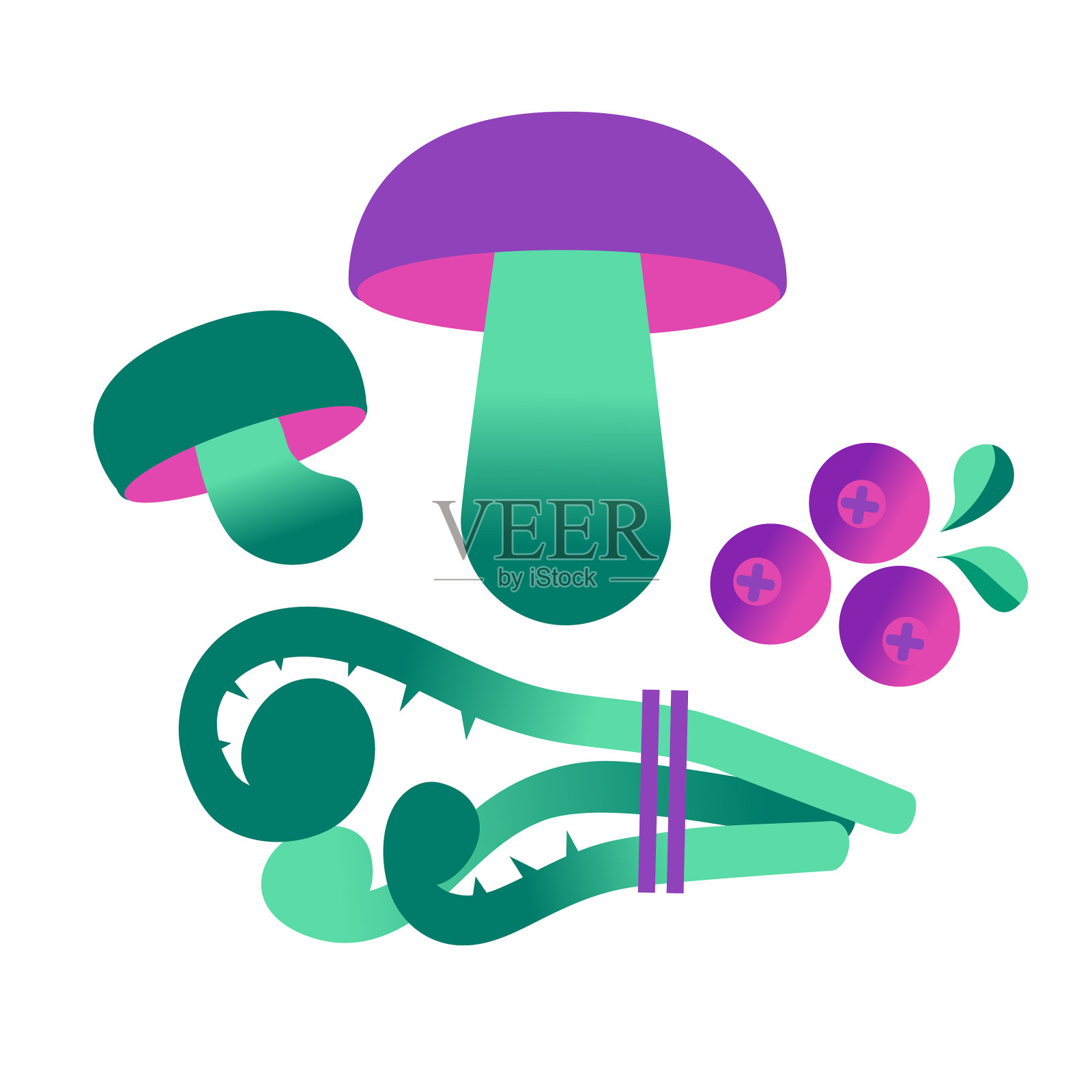 成分:蘑菇、浆果和束插画图片素材