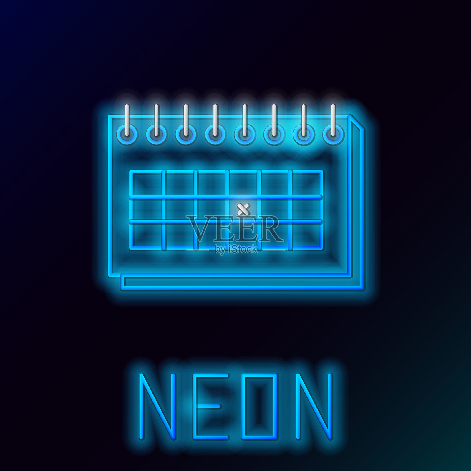 发光的霓虹灯线日历图标孤立在黑色插画图片素材