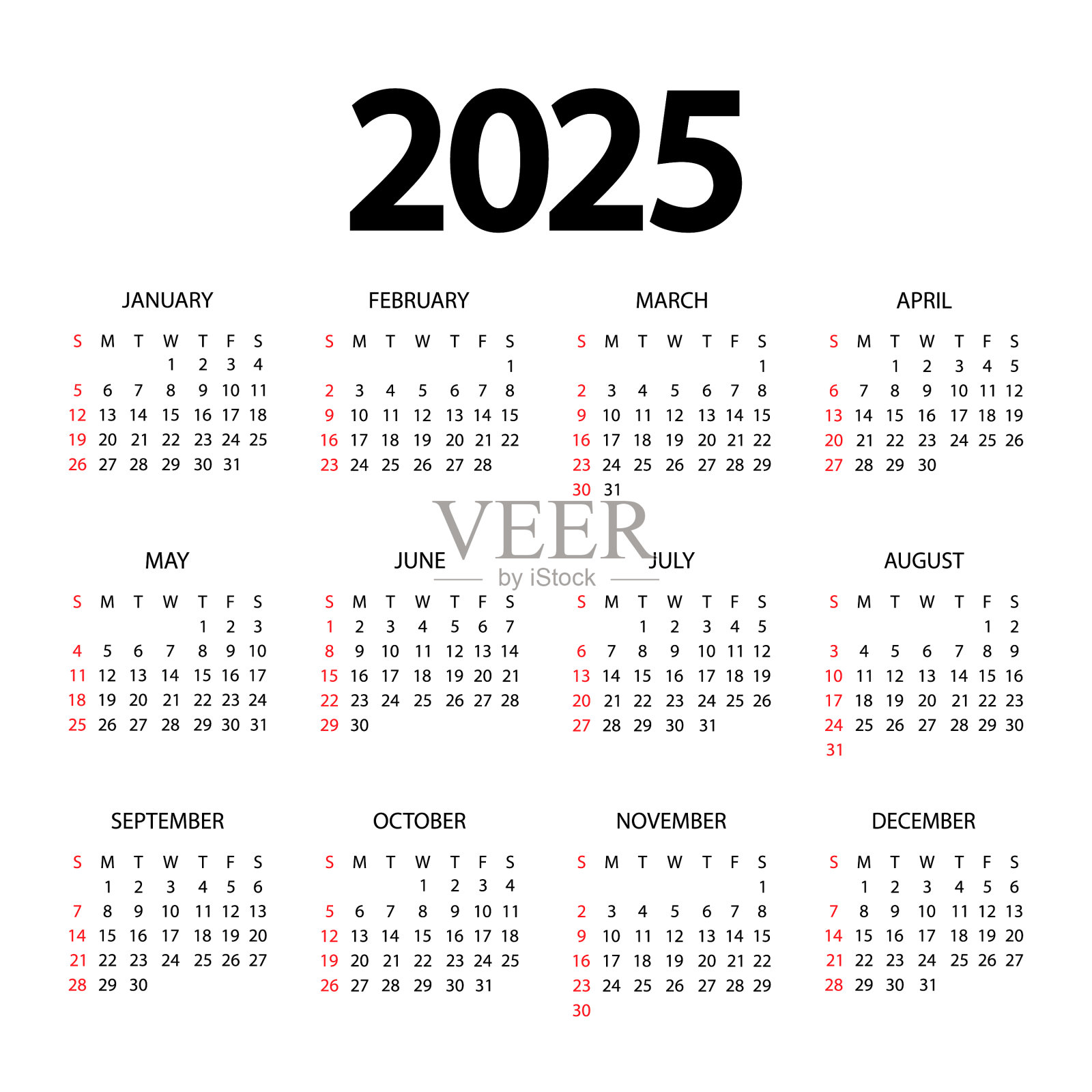 日历模板为2025年计划者日记插画图片素材