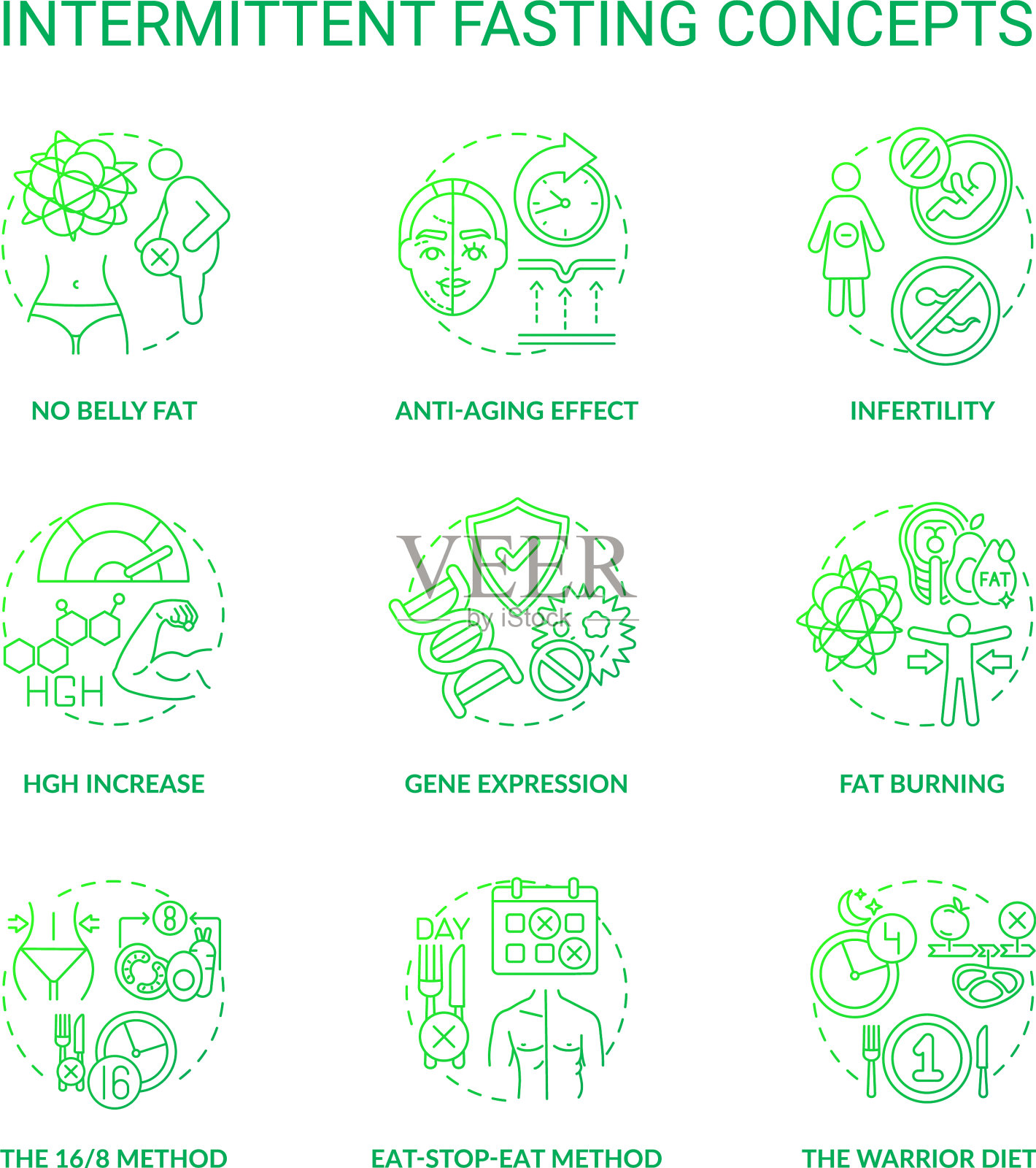 间歇禁食暗绿色概念图标设置图标素材