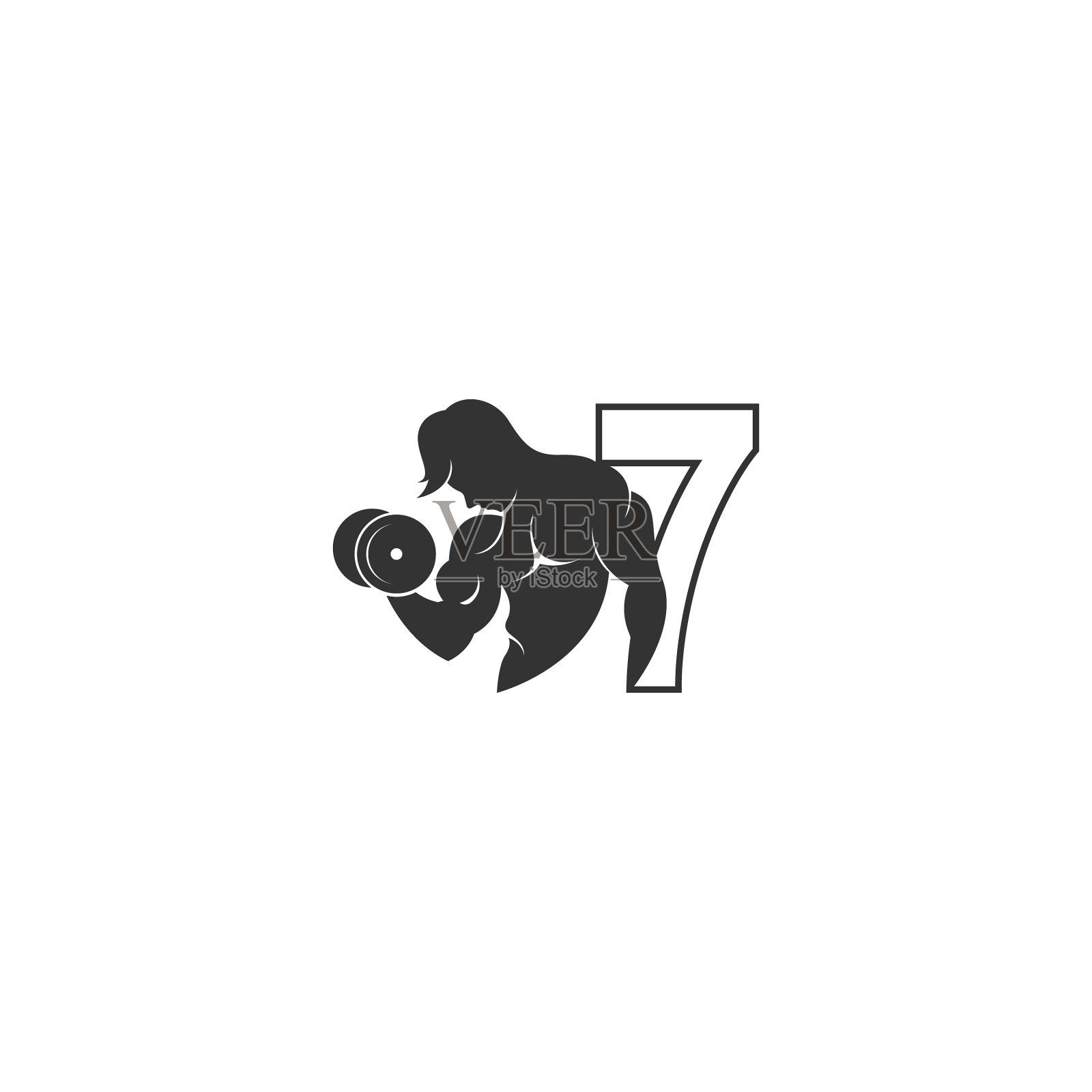 7号标志与一个人举着杠铃的图标图标素材