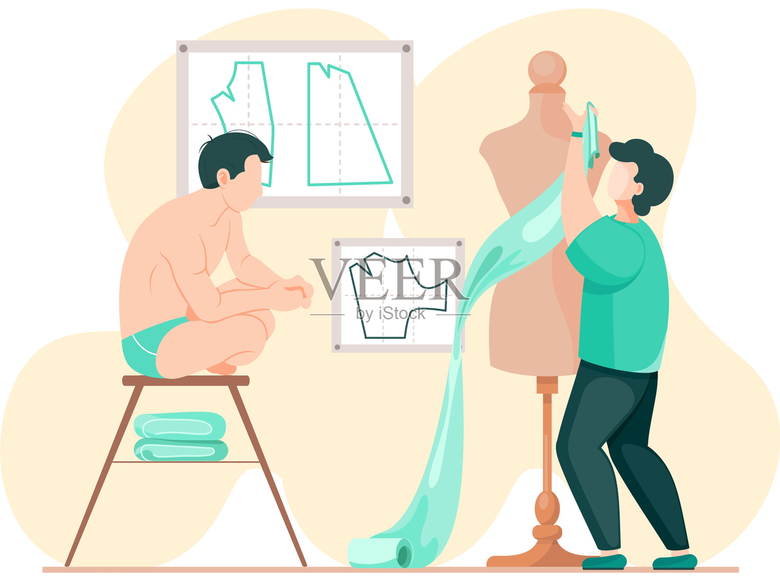 人以布匹规划未来插画图片素材