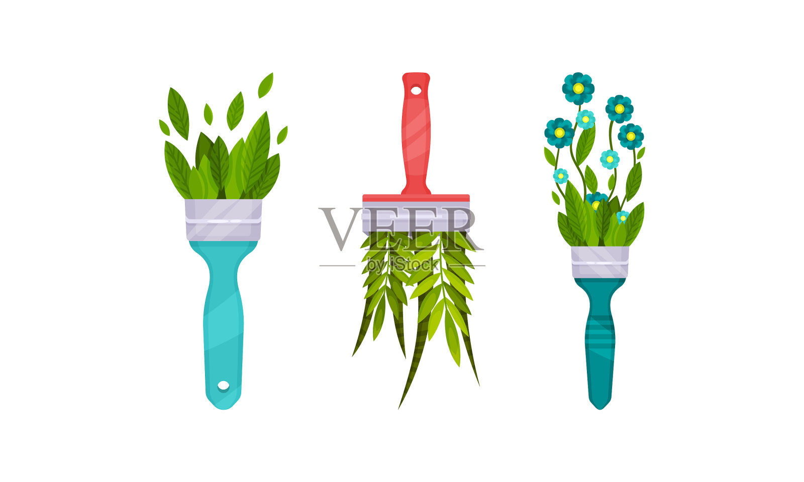 用画笔蘸着草和花歇在里面插画图片素材