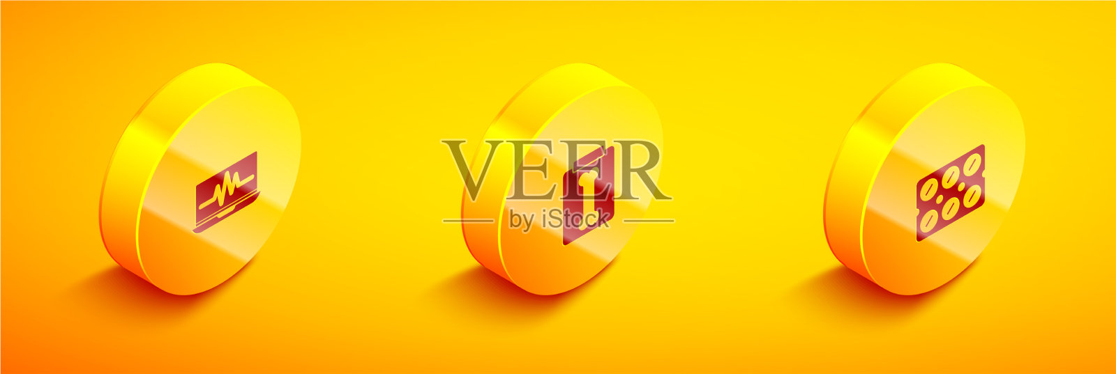 在等距电脑上放心电图x光片图标素材