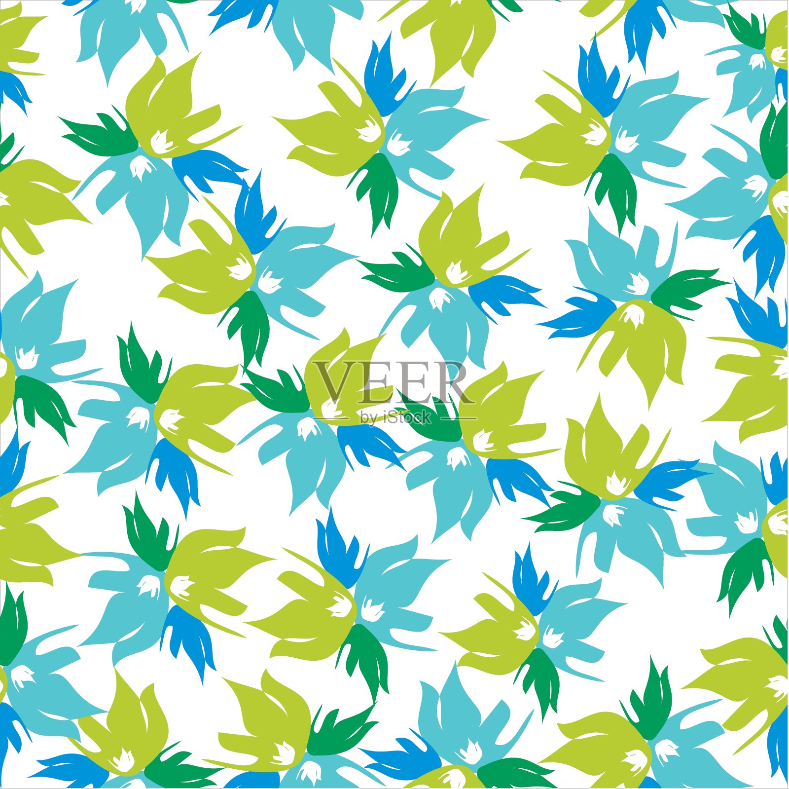 树叶、水果和花卉无缝矢量图案,几何图案插画图片素材