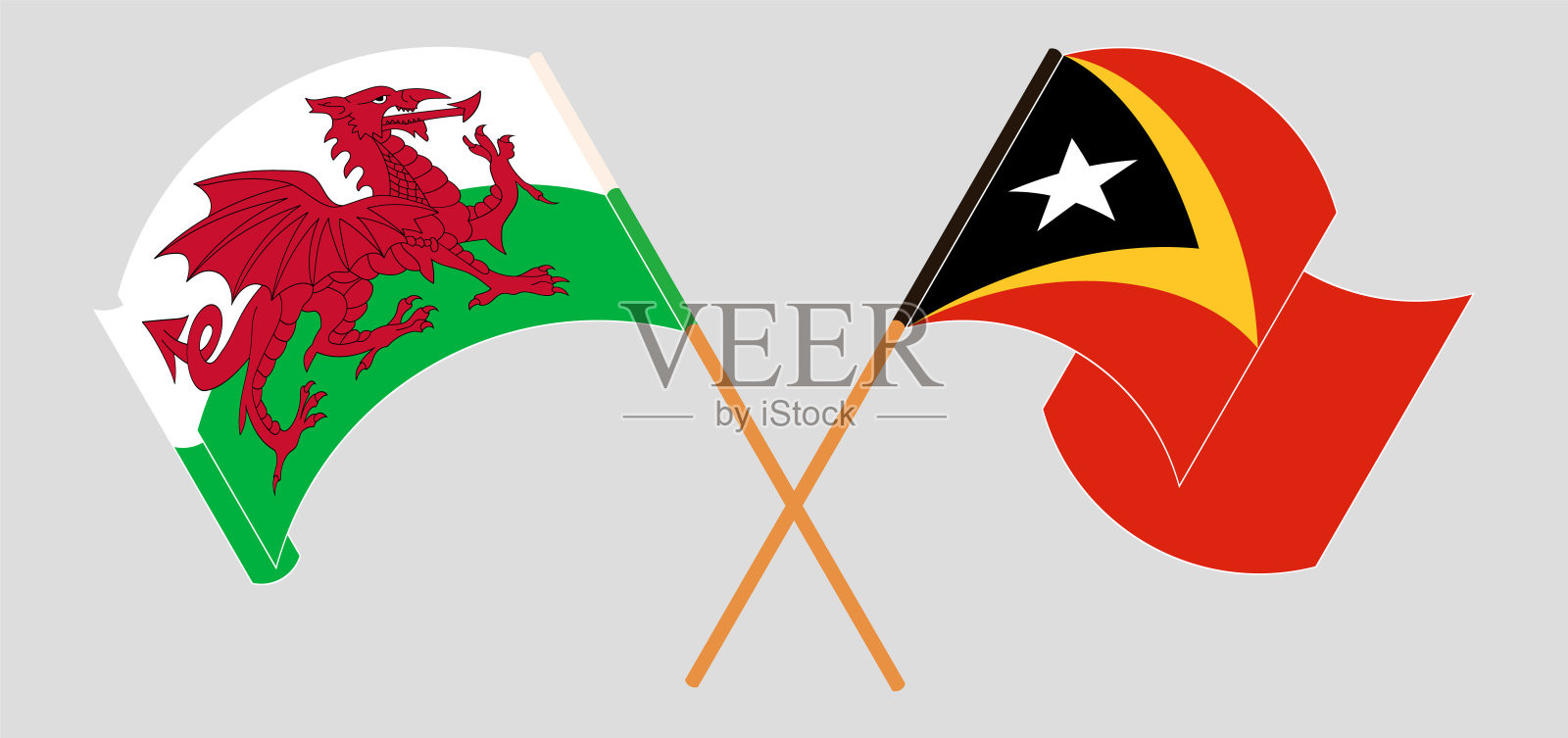 交叉挥舞的威尔士和东帝汶国旗插画图片素材
