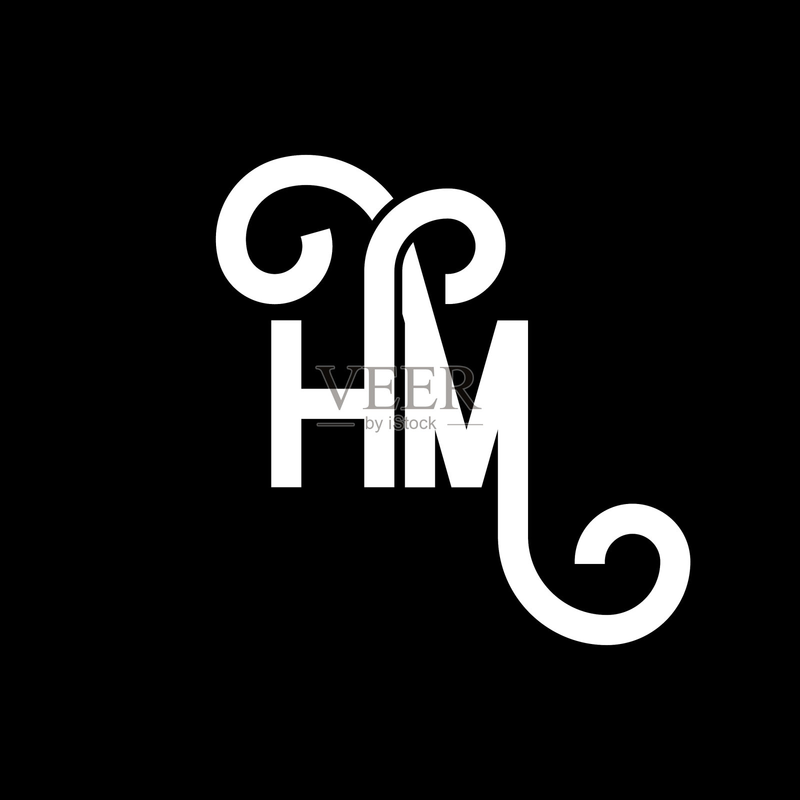 字母Hm标志设计在黑色背景Hm插画图片素材