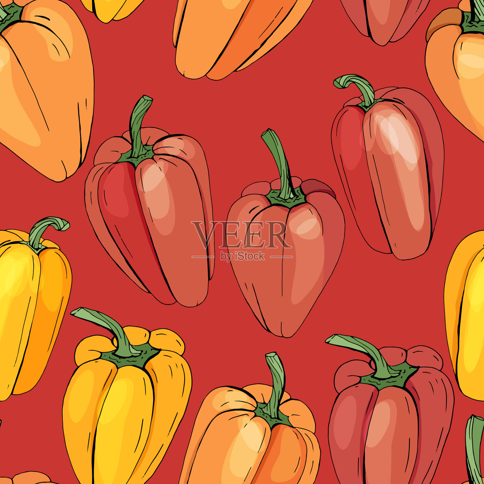 无缝图案与红辣椒无止尽质地插画图片素材