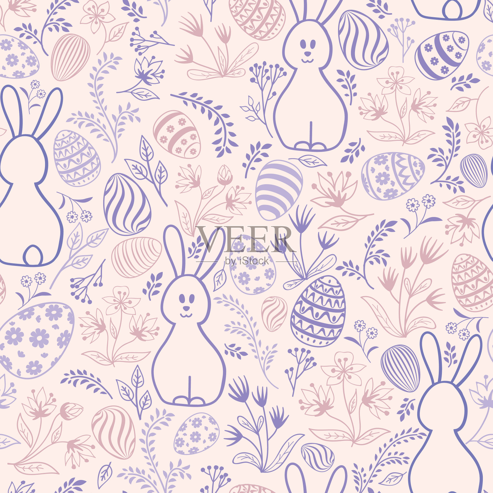 复活节节日无缝图案春天温柔插画图片素材