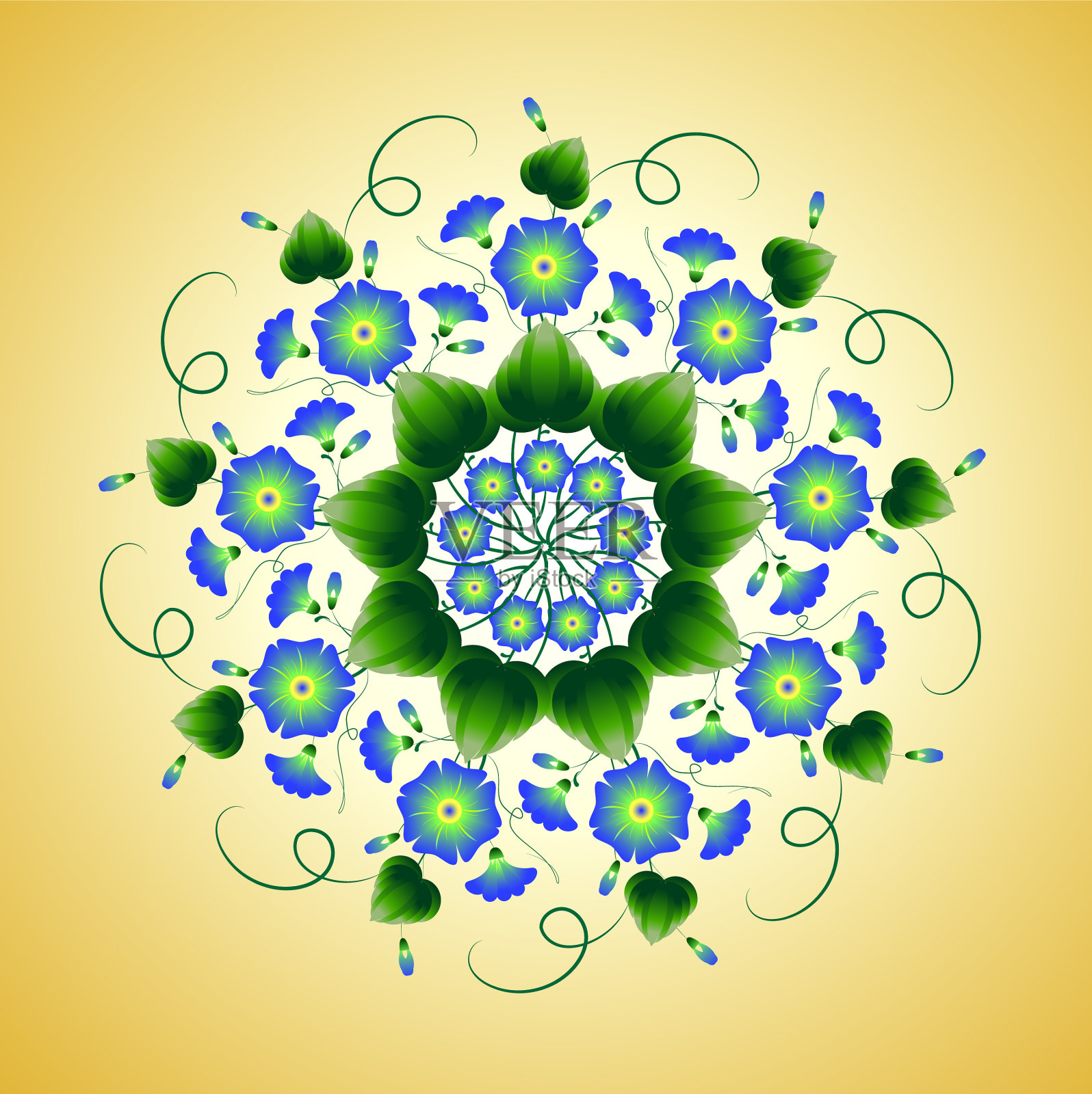 蓝花曼陀罗插画图片素材