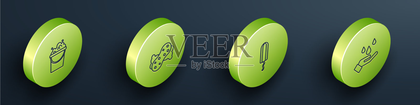 设置等距桶与肥皂泡沫海绵图标素材